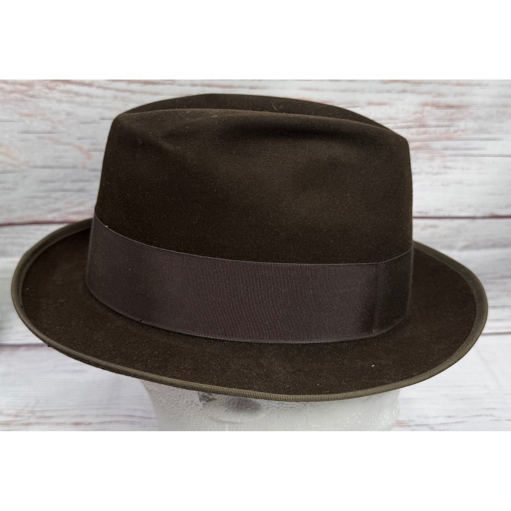 Royal Stetson Dark Brown Fur Felt Fedora Hat Vintage 7 1/8 Long Oval - Picture 3 of 9